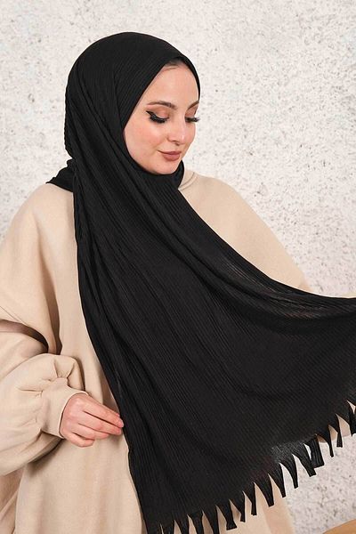 İmajButik Black Fashion Blue Pleated Practical Ready Shawl
