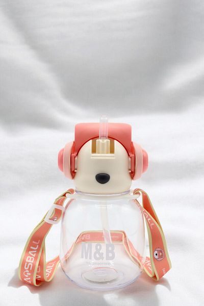 M&B WATER BOTTLE 750 ml School Neck Hanging Water Bottle - Children's Water Bottle with Double Lids, Teddy Bears and Headphones