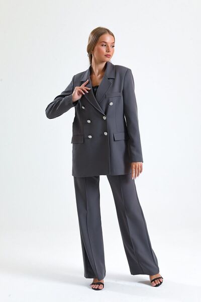 Sense Hürrem Fabric Oversize Blazer - Φόδρα, Σκούρο Γκρι Ckt34236