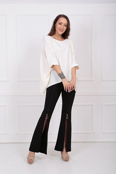 Sense Pantaloni crepon de scufundări cu fermoar în față cu centură Pnt33379 Negru