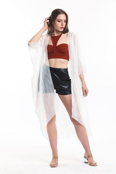 Sense Ecru Chiffon Beach Kimono - Wrinkled Elb33597