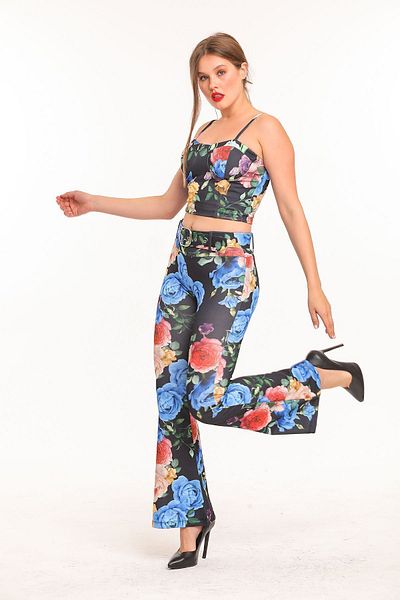 Sense Tulip and Rose Patterned Spanish Knitted Trousers - Pnt33443