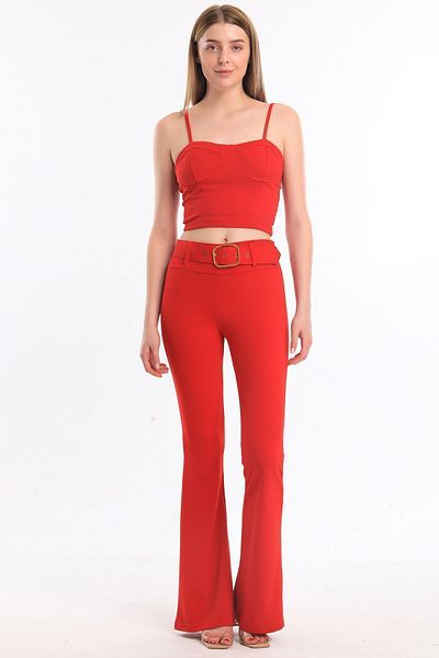 Sense Red Spanish Belted Trousers - Pnt32439