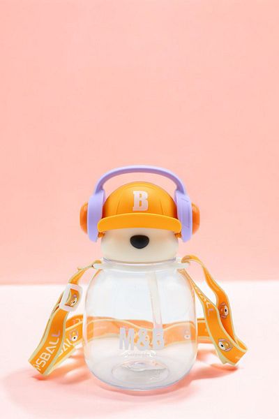 M&B WATER BOTTLE 750 ml School Neck Hanging Water Bottle - Children's Water Bottle with Double Lids, Teddy Bears and Headphones