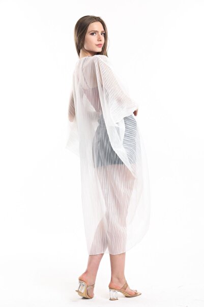 Sense Ecru Chiffon Beach Kimono - Wrinkled Elb33597