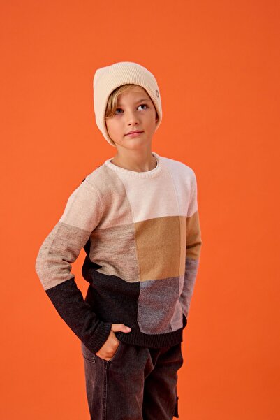 Nisrakids Pulover de tricotaj casual cu modele bloc pentru băiat