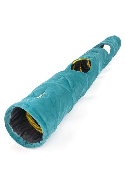 Dilekita Foldable Tall Velvet Cat Tunnel (Petrol Blue)