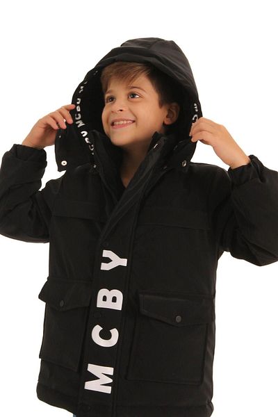 Perendi Boy's Black Waterproof Filling Coat