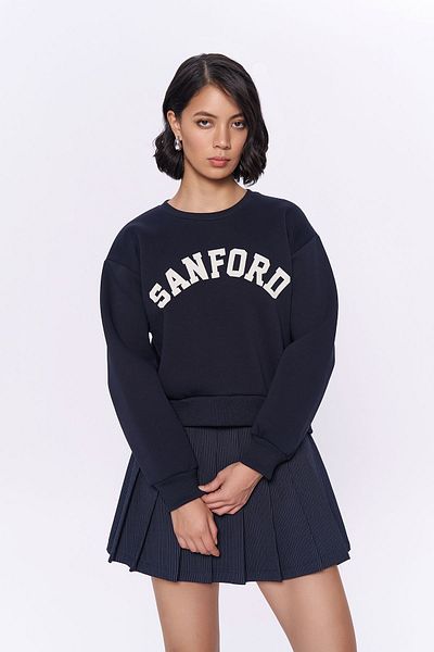 Quzu Navy Blue Sweatshirt - Text Printed