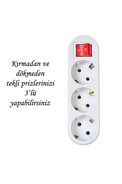GLASWEN Switched Buttoned 3-Gang Socket Plug Socket Grounded Multiple Duplicator Wireless