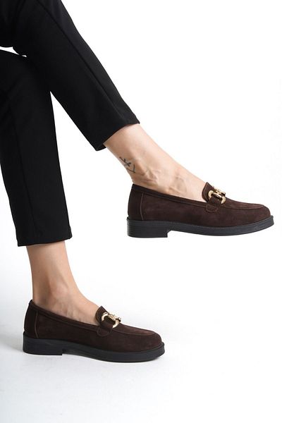 GNS Shoes Brown Genuine Suede Leather Loafer - Buckle