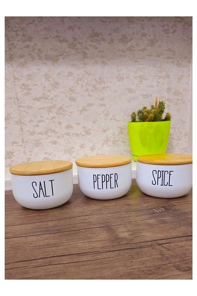 Demir Çeyiz Dmr Life 3-Piece Lux Bamboo Jar with Lid - Salt/Pepper/Spice 390ml / 10Cmx7Cm