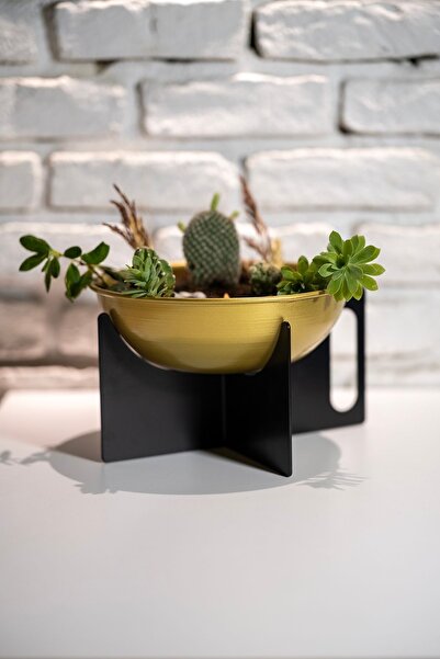 RARART Siyah & Gold Metal Büyük Çok Amaçlı Dekoratif Kase - Ayaklı Saksı - Ha...