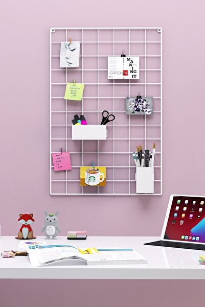 Roomie Home 40x60 Metal Fotoğraf Askısı Tel Pano Beyaz 4 Adet Mini Mandal 2 Adet Kıskaç