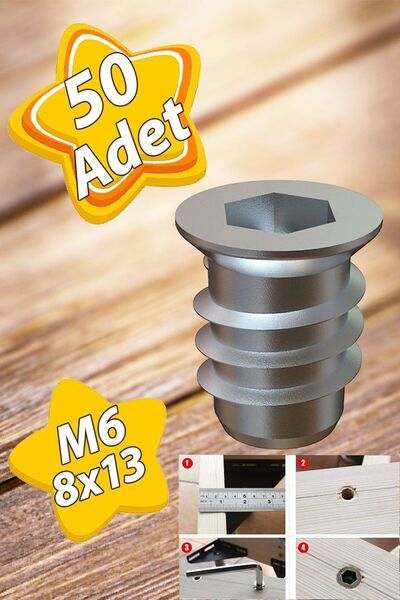GLASWEN Metal Düz Dişli Dübel Ahşap Dübeli M6 8x13 Diş Çinko Mobilya Bağlantı...