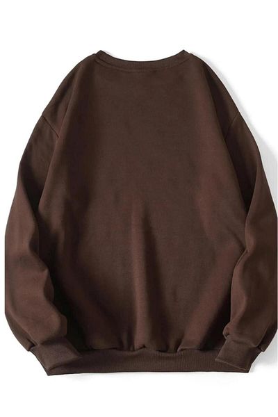 NO 601 Φούτερ με στάμπα Planet Unisex καφέ με λαιμόκοψη