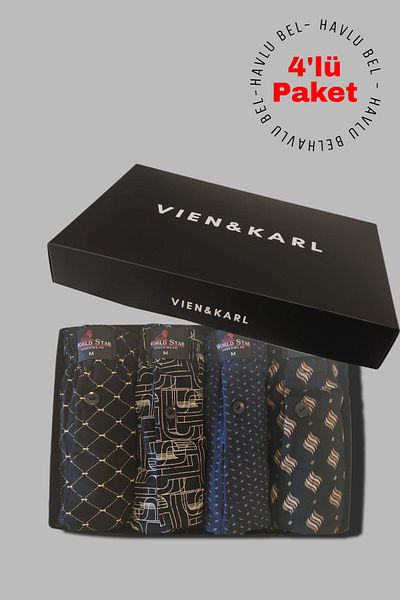 Vien&Karl Ανδρικό σορτς μπόξερ με πετσέτα μέσης - σε κουτί με 4 βαμβακερά σχέδια
