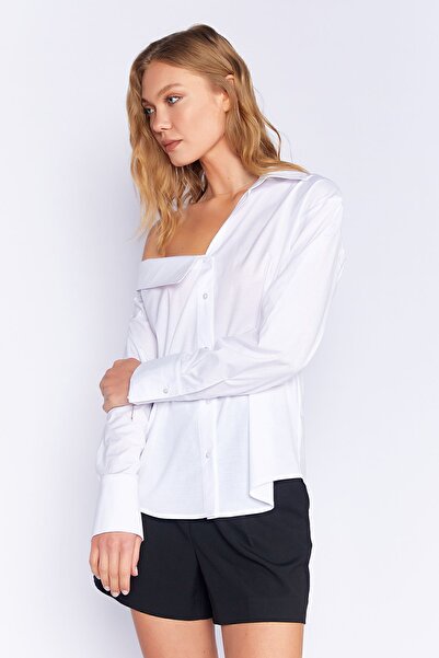 EDITION WOMAN Cămașă albă din popelin lycra asimetrică - suplimentar 1000169256 -9256