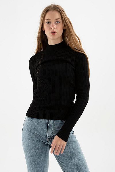 Fashion Friends Pulover pe jumătate cu gât negru