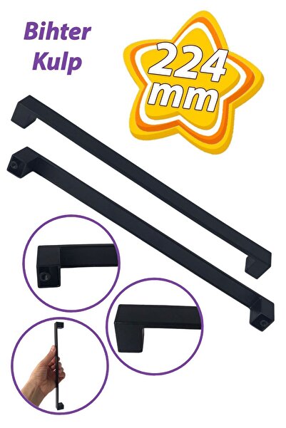 GLASWEN Bihter Düz Kulp 224 mm Siyah Mutfak Kulpu Çekmece Dolap Kapak Kulbu Metal Mobilya Dolabı Kulpları