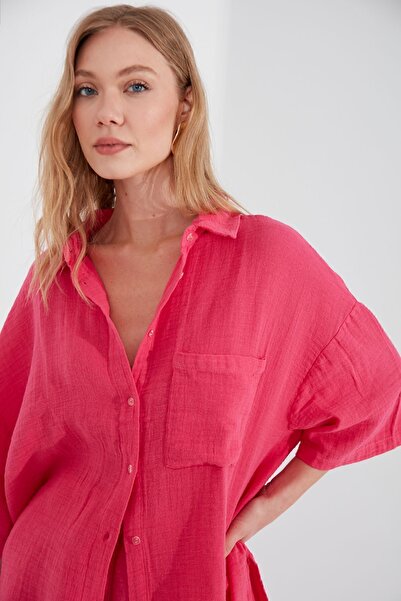 EDITION WOMAN Fuşya Müslin Kadın Oversize Gömlek | Ek1006965-6965