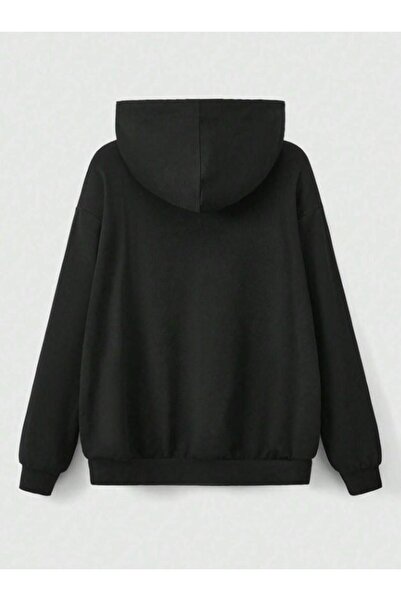 Genel Markalar Y2k  Gothic Heart Baskılı Oversize Fermuarlı Siyah Unisex Kapüşonlu Hırka