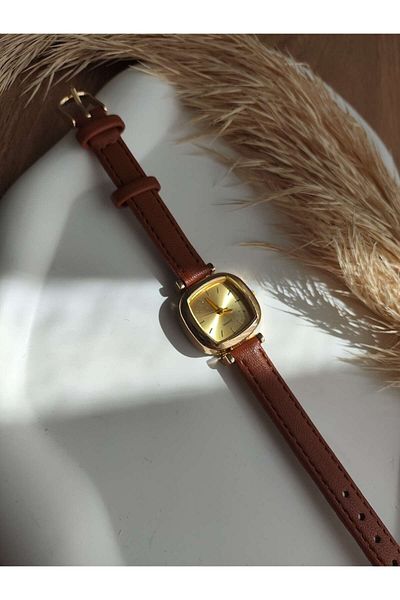 QUARTZ Rubsey Minimal Vintage Women Wristwatch Retro Leather Band 1 Piece Yellow Inside