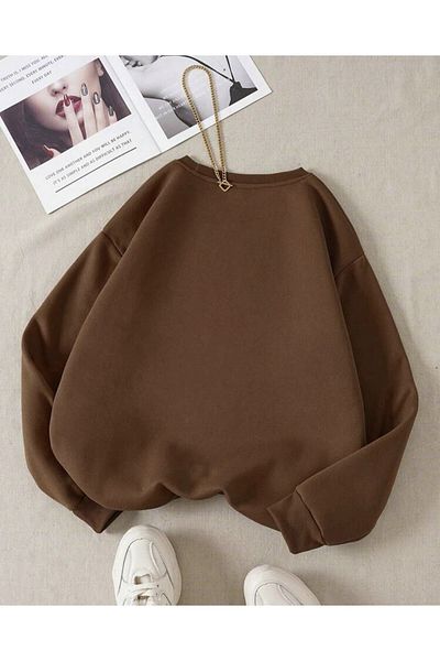 MOONBULL Unisex hnědá oversize mikina Bronklyn s potiskem