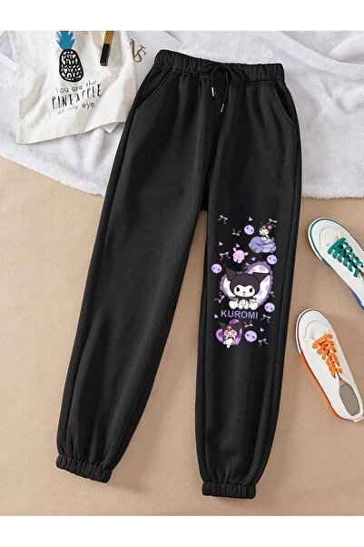 MECH BUTİK Черни спортни панталони Kuromi с пълен принт за момиче
