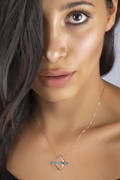 SUNSHINE 925 Ayar Rose Kaplamalı Turkuaz Taşlı Yay Gümüş Kolye