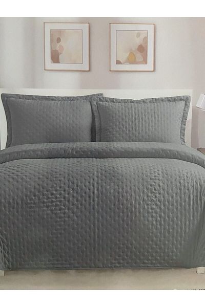 YGT Home Helena Gray Double Bed Set - Pillow with Flywheel 240X260