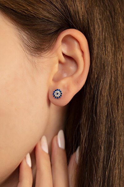 SUNSHINE 925 Ayar Gümüş Zirkon Taşlı Nazarlı Küpe