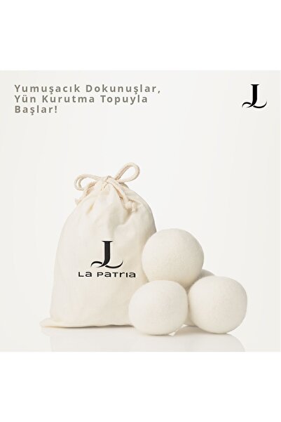 LaPatria 3 Adet Xxxl Yün Çamaşır Kurutma Makinası Topu (KESE VE ESANS YAĞ 10ML HEDİYE)