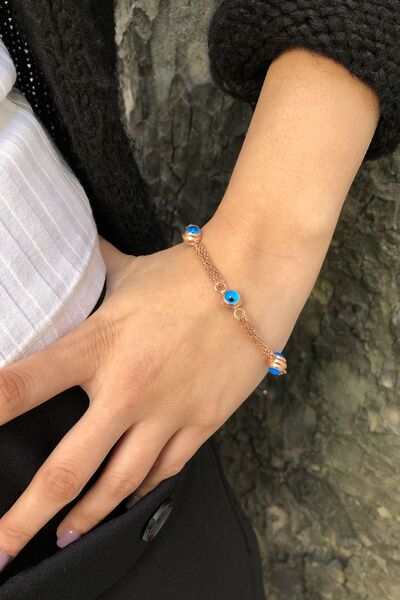 SUNSHINE 925 Ayar Rose Kaplamalı Nazar Gözlü Gümüş Bileklik