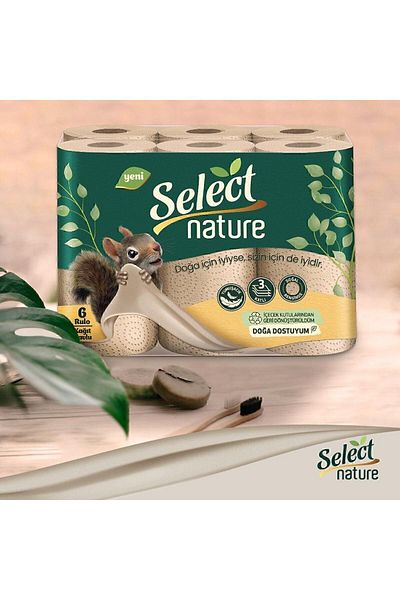 Select Nature اختر منشفة ورقية غير مبيضة بنية عضوية مكونة من 3 طبقات 6 لفات