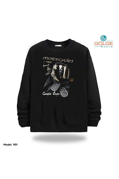 Gölge Store Motorcycles Chest Printed Slimfit Crew Neck 2 Thread Unisex Sweatshirt