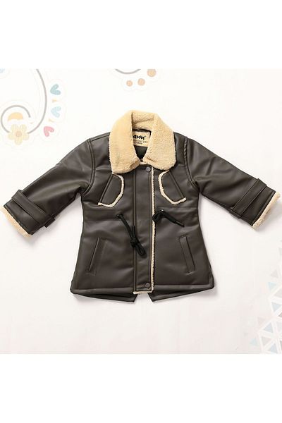 Go Veform Fur Collar Leather Coat for Baby Girl and Child - Khakiavm2104