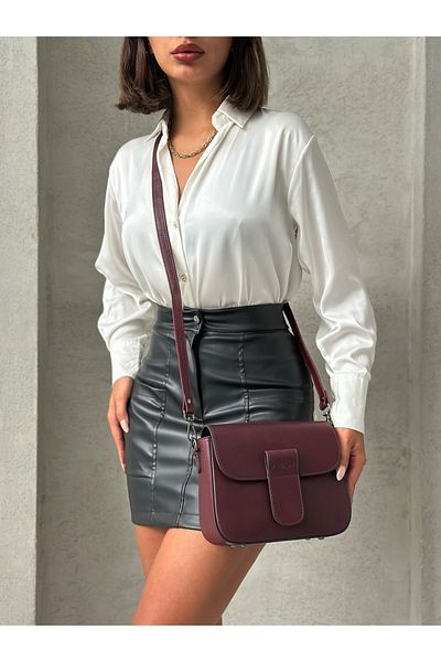 DERKON Claret Red Miley Model Genuine Leather Crossbody Bag
