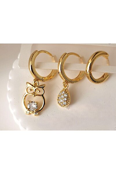 Store Owl Figured Triple Steel Hoop Earrings