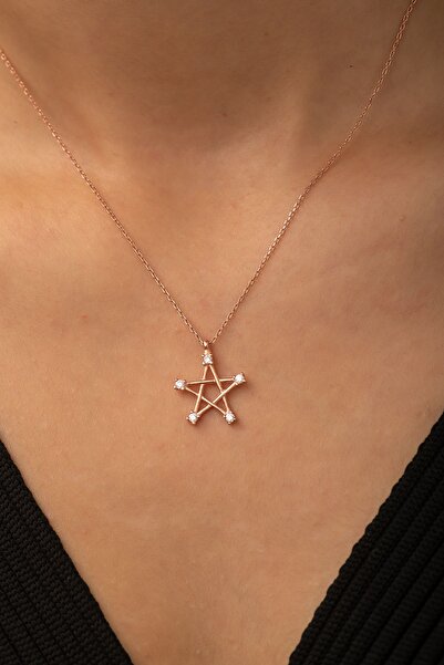 SUNSHINE 925 Ayar Rose Kaplamalı Beyaz Taşlı Yıldız Gümüş Kolye