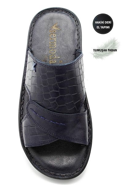 sermoda Γνήσιο πραγματικό δέρμα Ανδρικές παντόφλες Ελαφριές Παντόφλες Δερμάτινες 3d Navy Blue