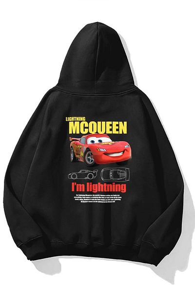 POPULUS Hanorac negru unisex cu imprimeu Lightning McQueen Cars