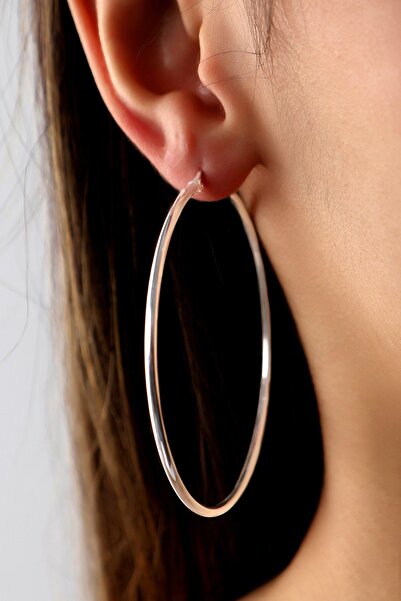 SUNSHINE 925 Ayar Rodyum Kaplamalı 6 Cm Gümüş Halka Küpe