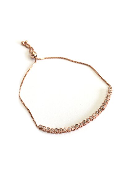 SUNSHINE 925 Ayar Rose Kaplamalı Yuvarlak Beyaz Taşlı Asansörlü Gümüş Bileklik