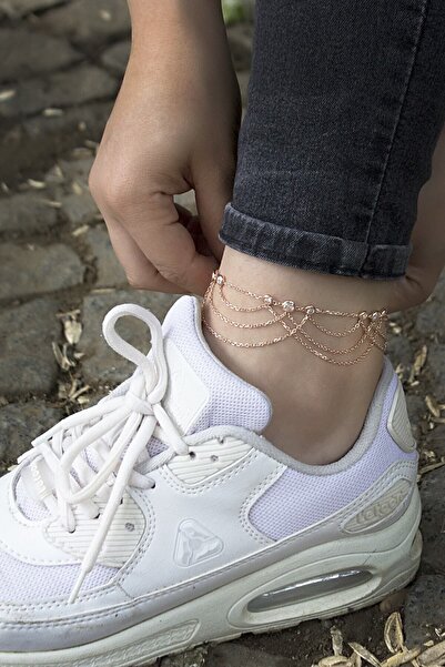 SUNSHINE 925 Ayar Rose Kaplamalı Beyaz Taşlı Sallantılı Gümüş Halhal