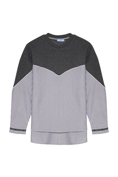 Quzu Gray Striped Oversize Sweatshirt