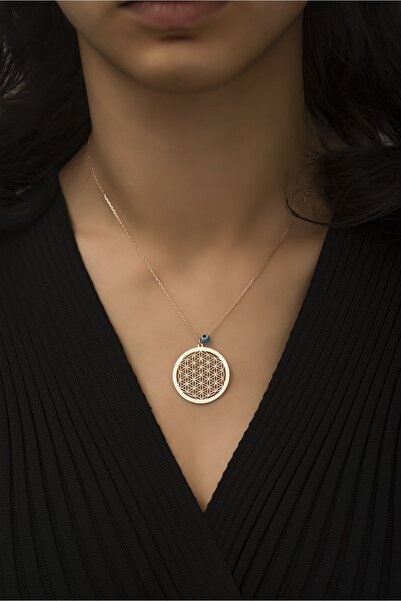 SUNSHINE 925 Ayar Rose Kaplamalı Yaşam Çiçeği Nazar Boncuklu Gümüş Kolye