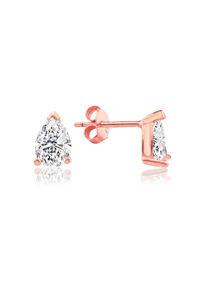 SUNSHINE 925 Ayar Rose Kaplamalı Damla Kesim Beyaz Taşlı Gümüş Küpe