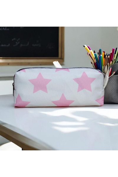 Nostaljik Lezzetler Pink Star Sweet Pen Holder and Makeup Bag - School Pen Holder, White Background