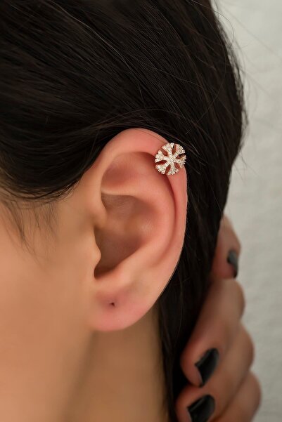 SUNSHINE 925 Ayar Rose Kaplamalı Beyaz Taşlı Minimal Kar Tanesi Gümüş Kıkırda...